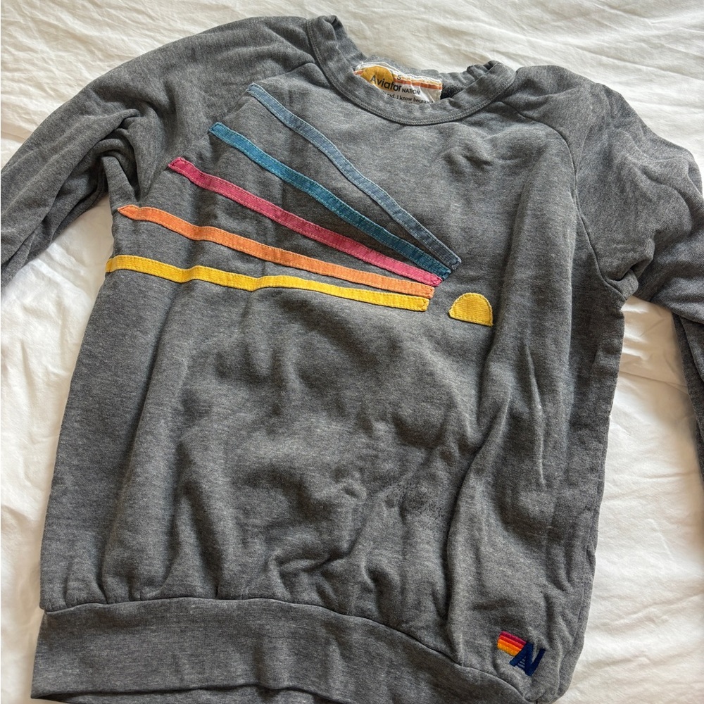 GRAY AVIATOR NATION CREW NECK SMALL